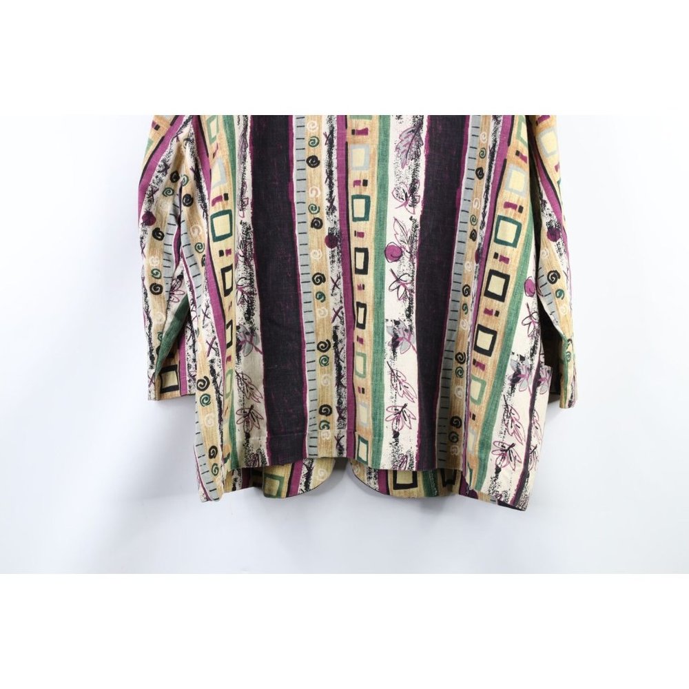 Vintage 90s Lagenlook 2XL Flax Linen Blend Abstract Button Blazer Jacket USA - Picture 9 of 9